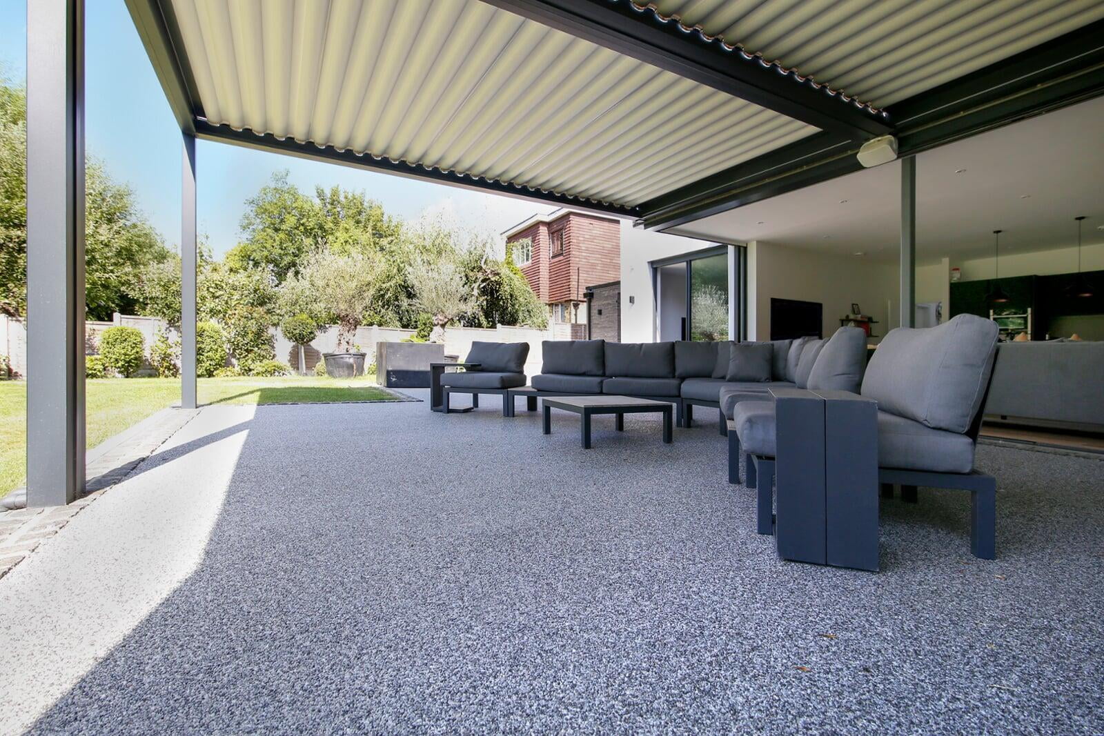 Vuba Stone patio with outdoor furniture