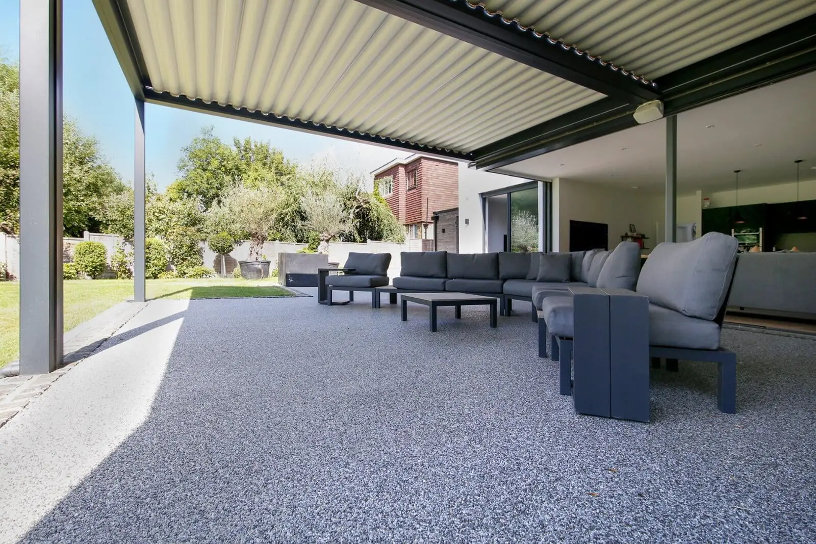 Vuba Stone patio with outdoor furniture