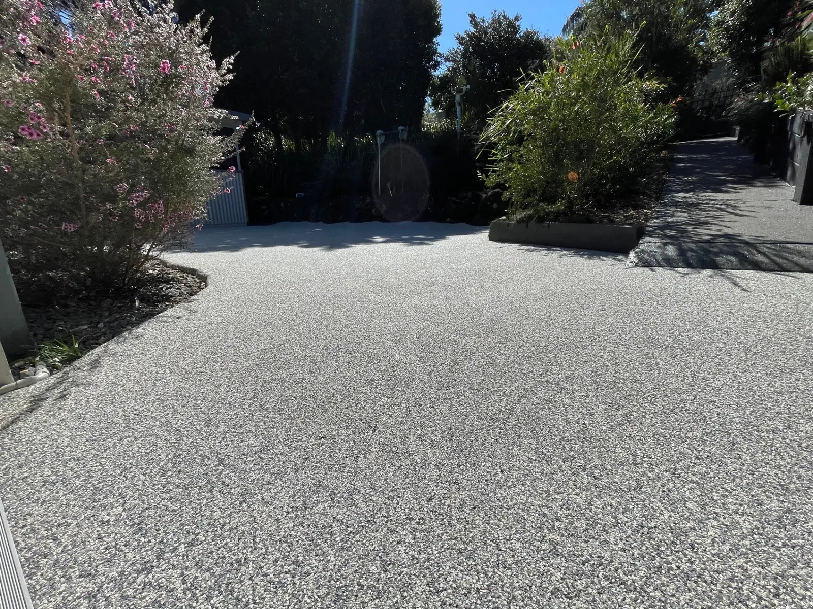 Wide shot of finished patio with home in background