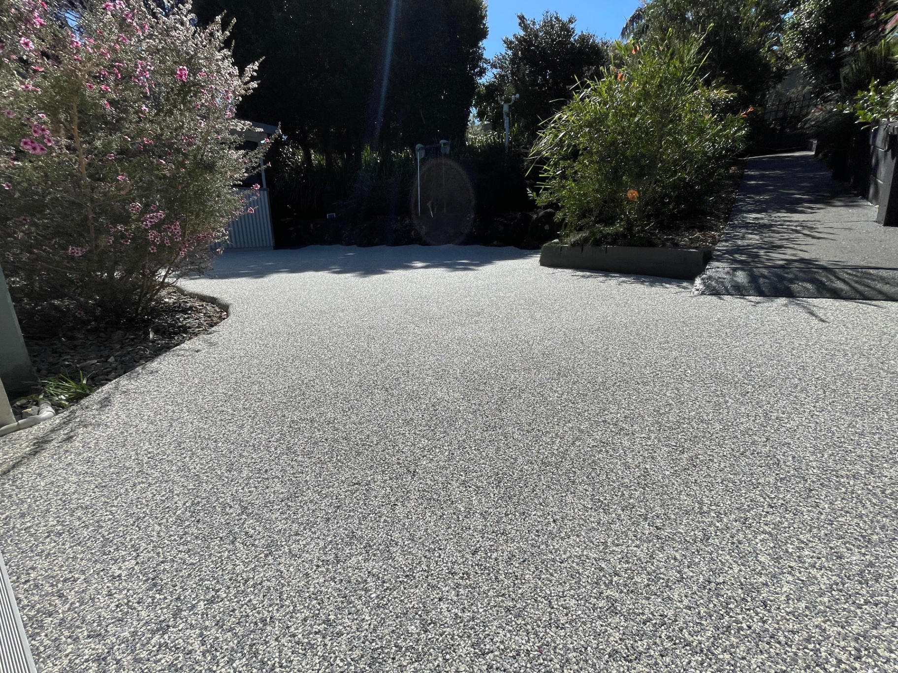 Wide shot of finished patio with home in background