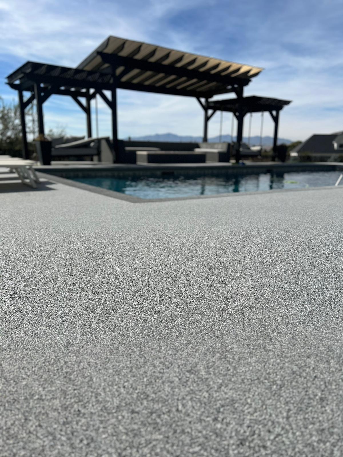 Wide shot of finished pool deck installation